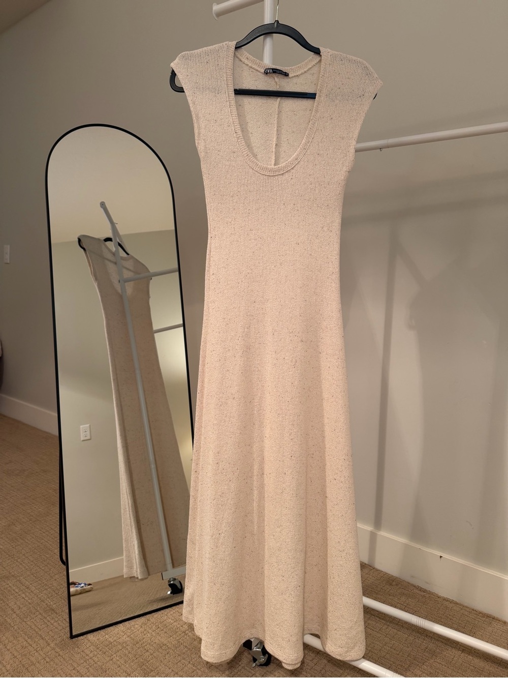Zara Light Beige Knit Scoop Neck Maxi Dress
